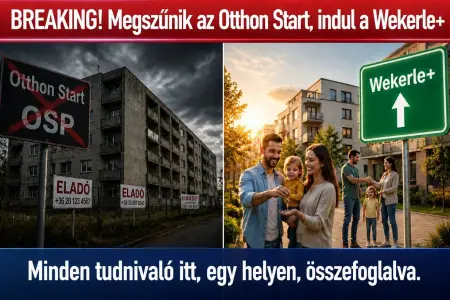 Megszűnik az Otthon Start program, elindul a Wekerle+ – breaking news hírgrafika: bal oldalon a megs